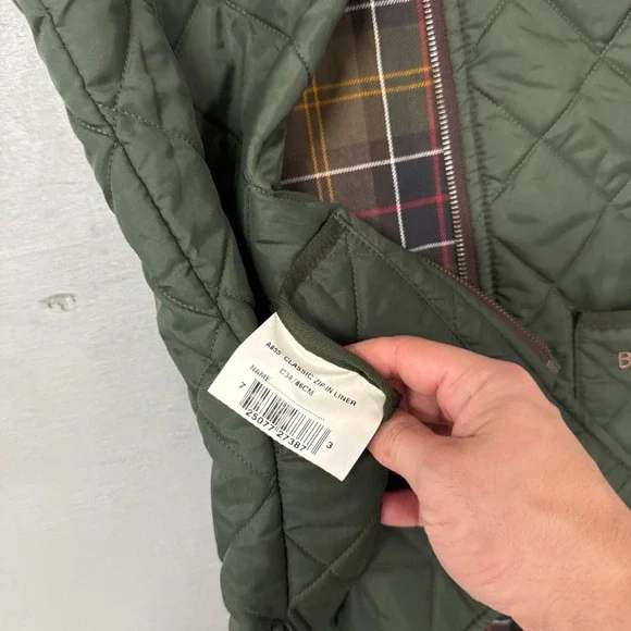 Barbour Classic Zip In Liner Vest Green Quilted Tartan Plaid A855 Size 34